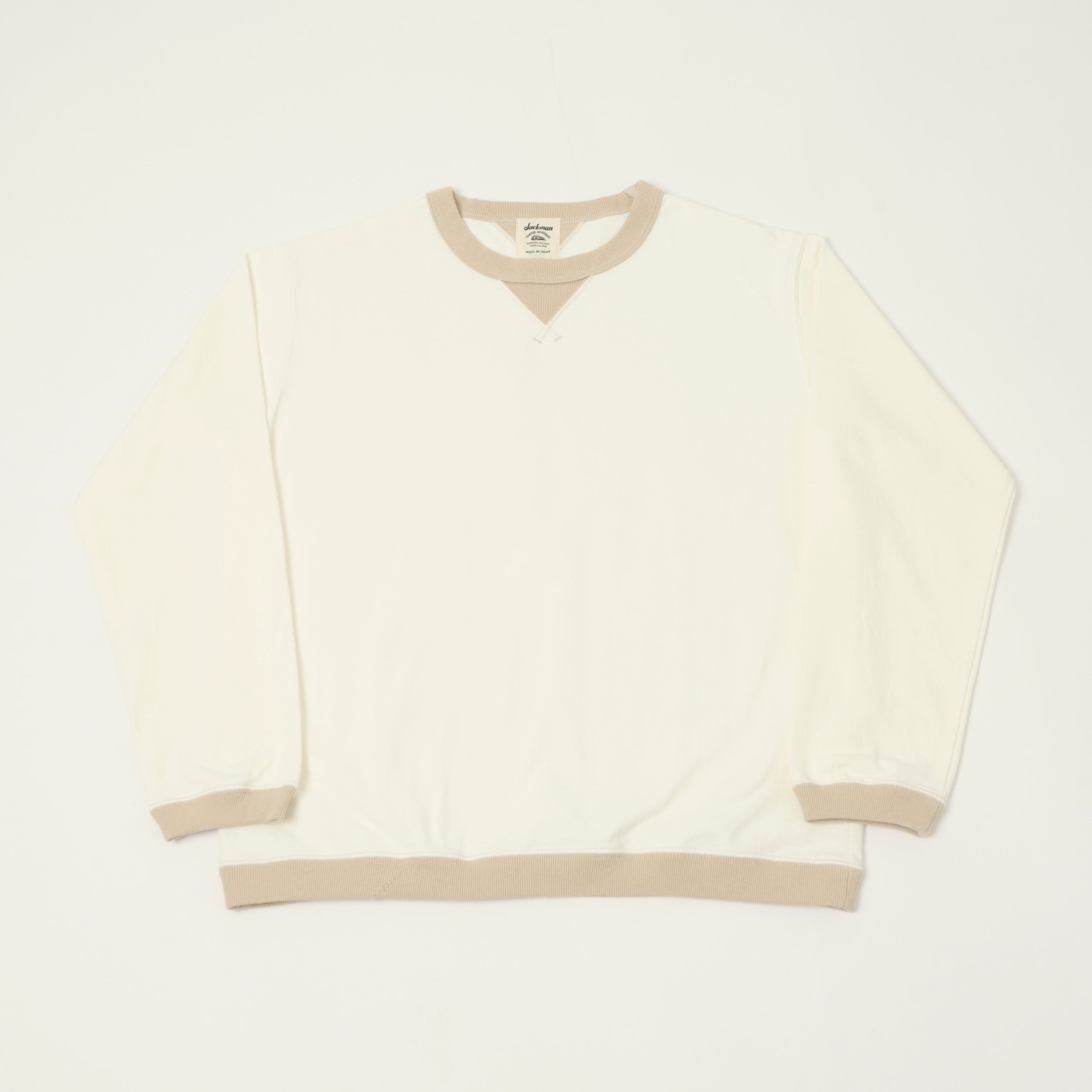Jackman Long Sleeve Dotsume T-Shirt - Off White/Dark Beige