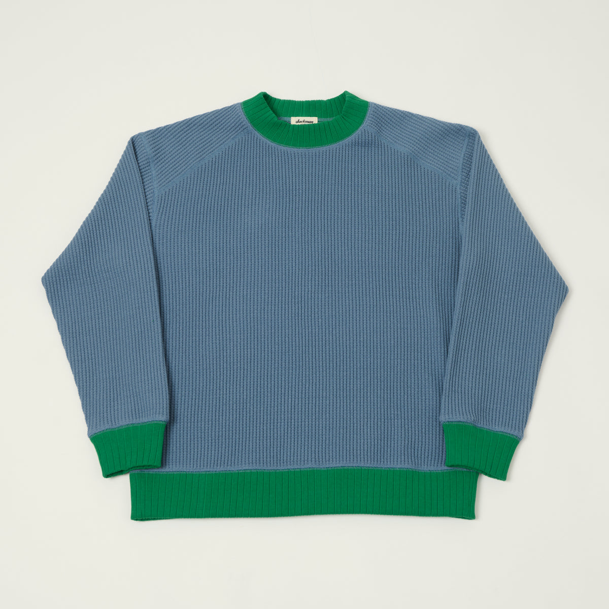 Jackman Midneck Waffle Sweatshirt - Retro Saxe/Green