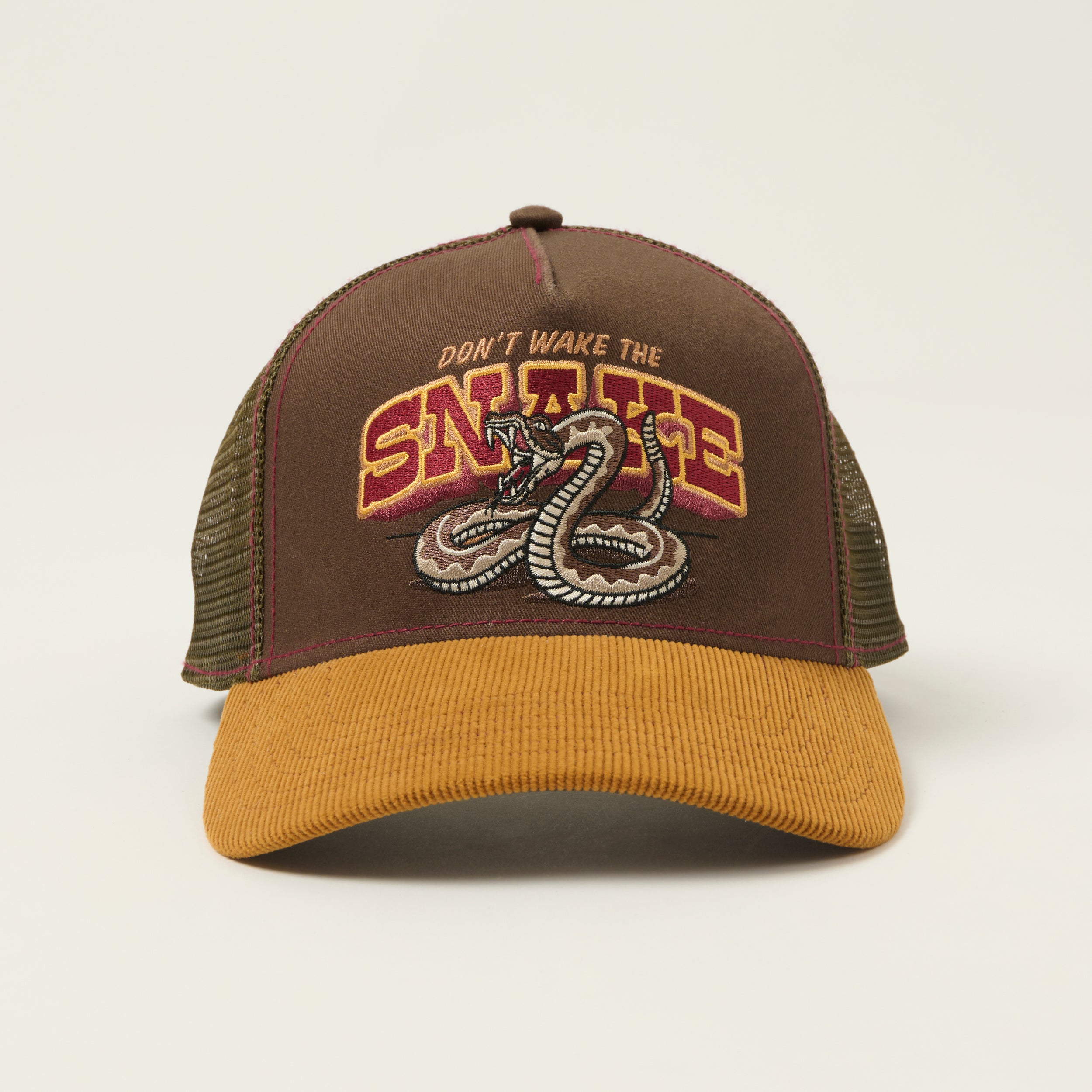 JJ Hats 'Don't Wake The Snake' Trucker Cap - Brown/Olive