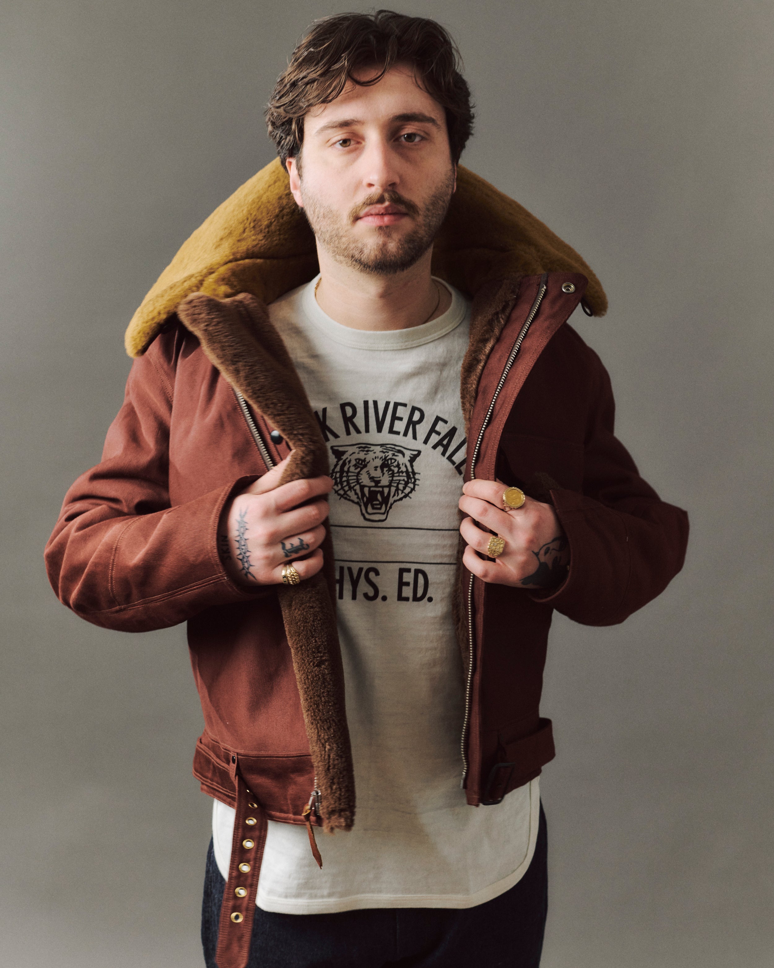 Warehouse & Co 'Black River Tigers' 4800 Baseball T-Shirt - Cream/Bordeaux