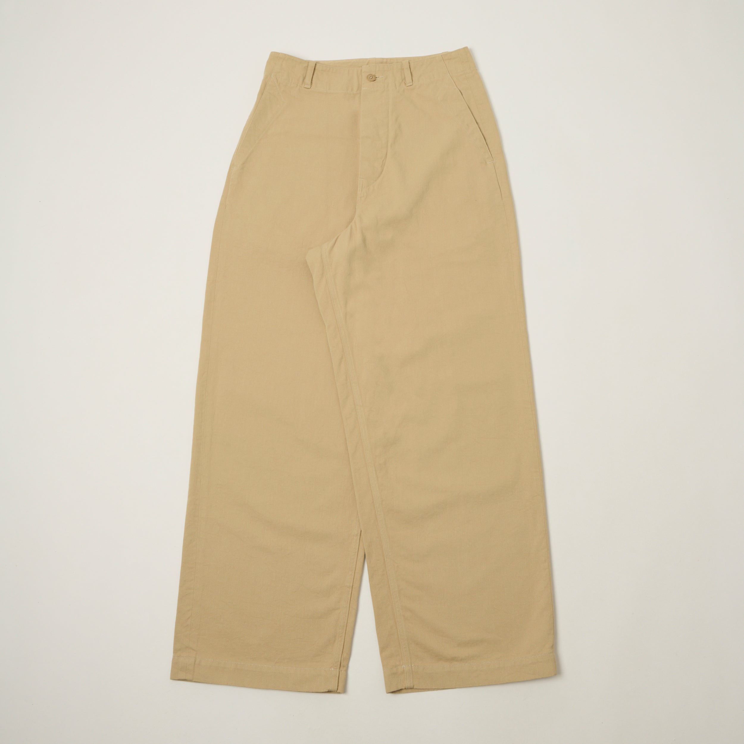 Kaptain Sunshine Cotton Drill Wide Pants - Khaki
