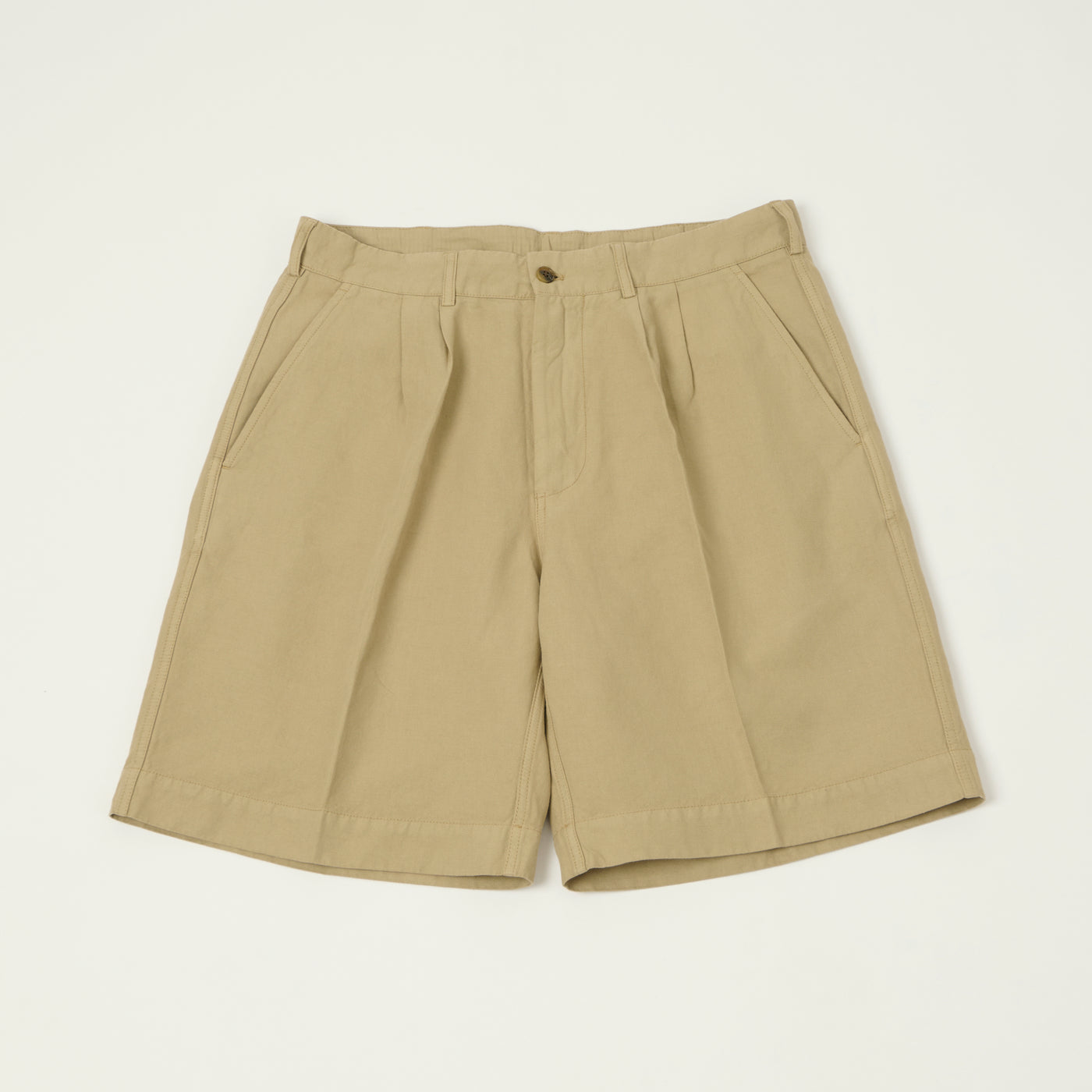 Knickerbocker 'Canal' Pleated Cotton Linen Shorts - Khaki