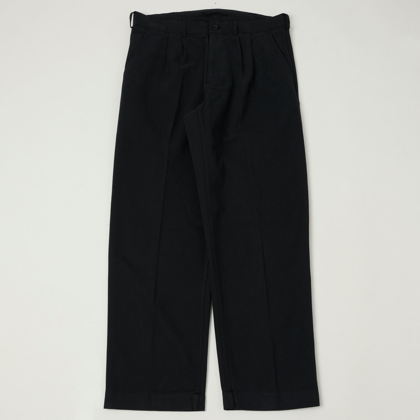 Knickerbocker Canal Pleated Twill Cotton Pant - Black