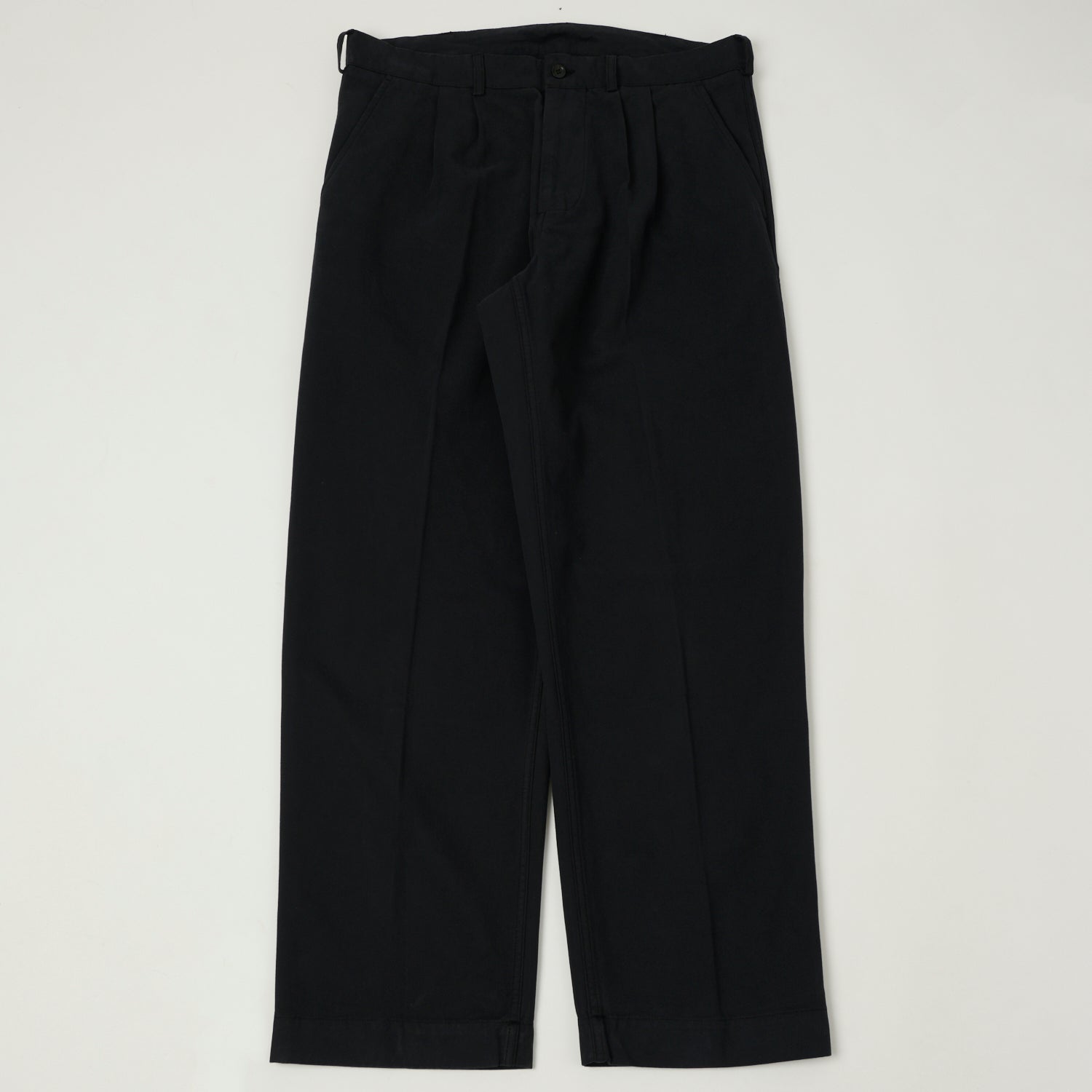 Knickerbocker Canal Pleated Twill Cotton Pant - Black