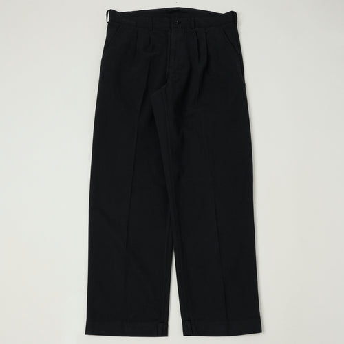 Knickerbocker Canal Pleated Twill Cotton Pant - Black