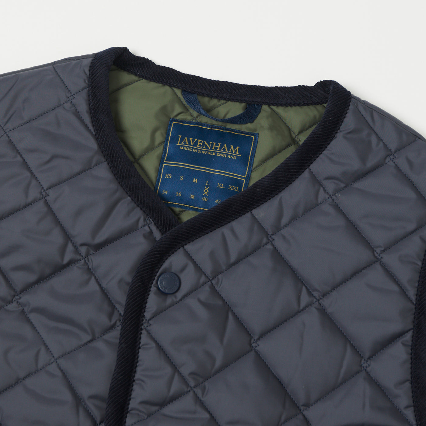 【LAVENHAM for L'ECHOPPE】BIG QUILT GILLET Lavenham Thornham Quilted Gilet - Suffolk Navy/Olive Green