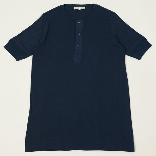 Merz b. Schwanen 103 Lightweight Short Sleeve Henley - Ink Blue