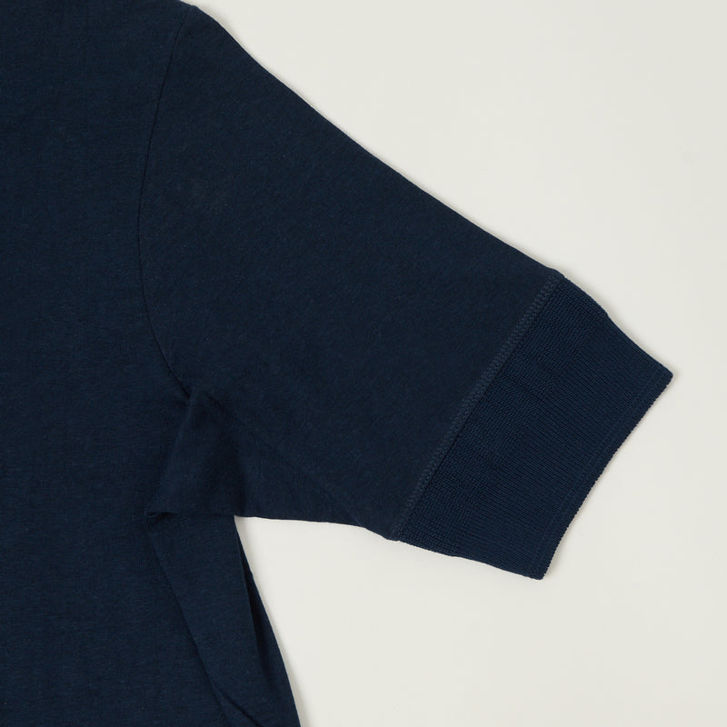 Merz b. Schwanen 103 Lightweight Short Sleeve Henley - Ink Blue