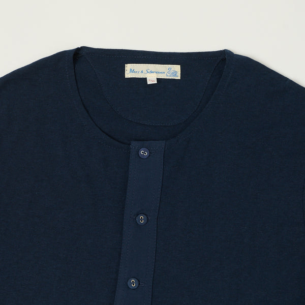 Merz b. Schwanen 103 Lightweight Short Sleeve Henley - Ink Blue