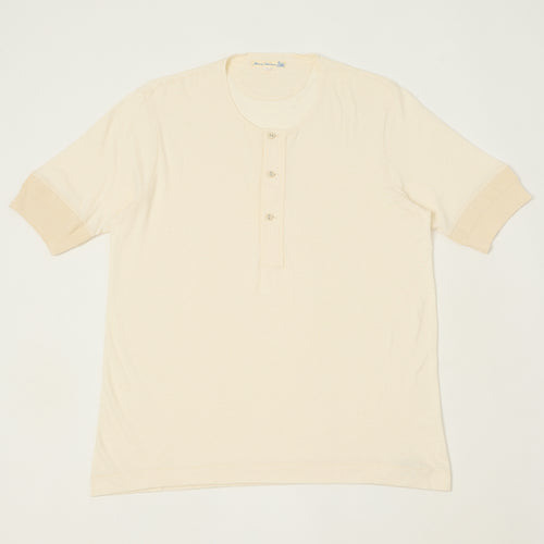 Merz b. Schwanen 103 Lightweight Short Sleeve Henley - Nature