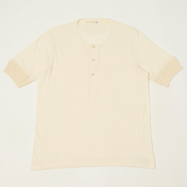 Merz b. Schwanen 103 Lightweight Short Sleeve Henley - Nature