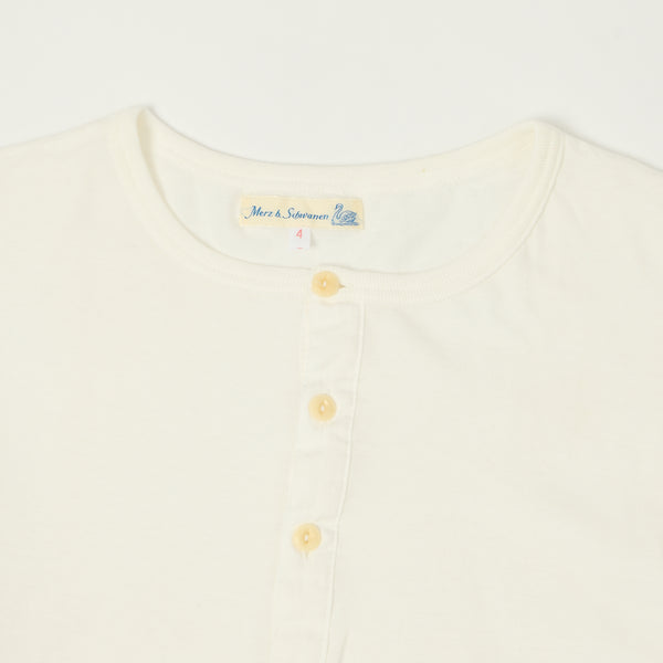 Merz b. Schwanen 1930s Long Sleeve Henley - White