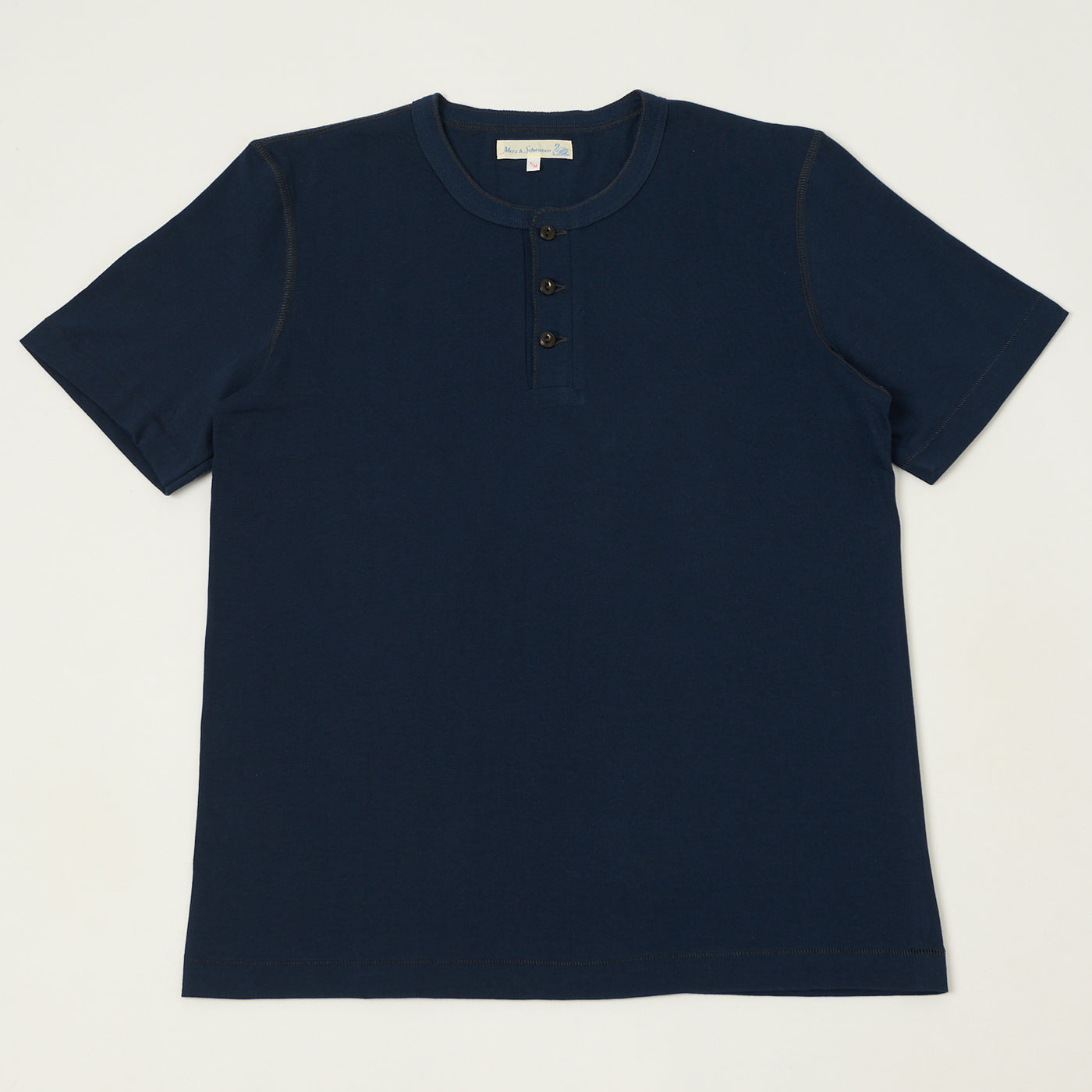 Merz b. Schwanen 204SL Short Sleeve Henley - Ink Blue