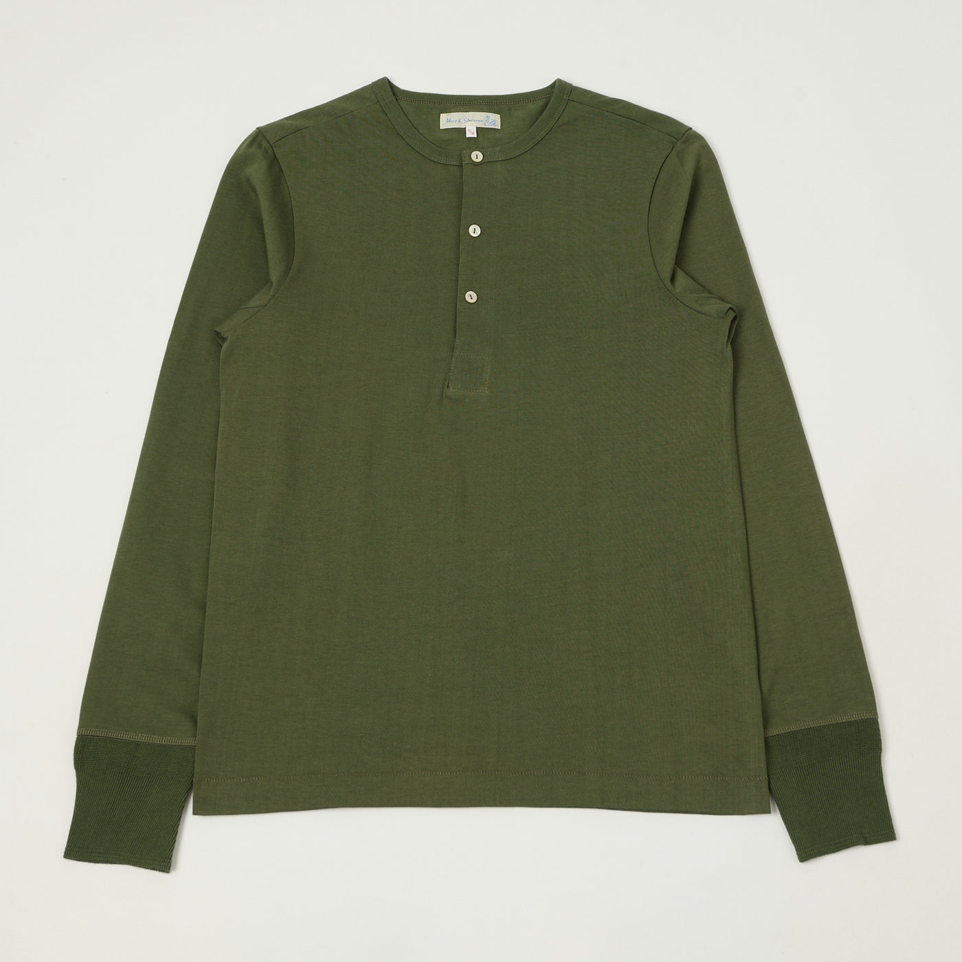 Merz b. Schwanen 206 Long Sleeve Henley - Army Green