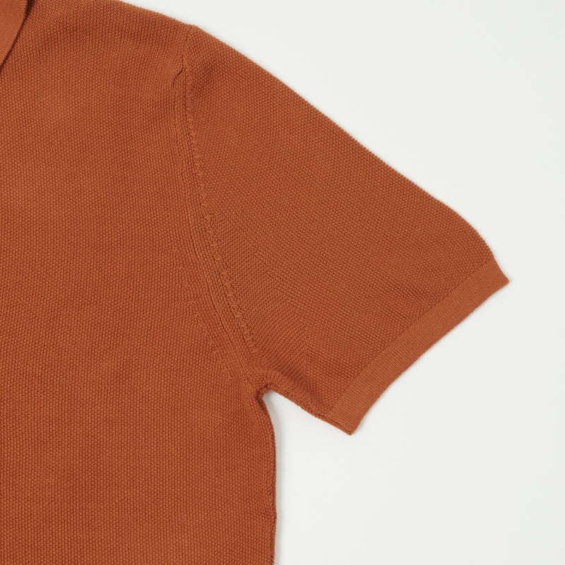 Merz b. Schwanen KPLP02 Plant Based Knitted Polo Shirt - Caramel