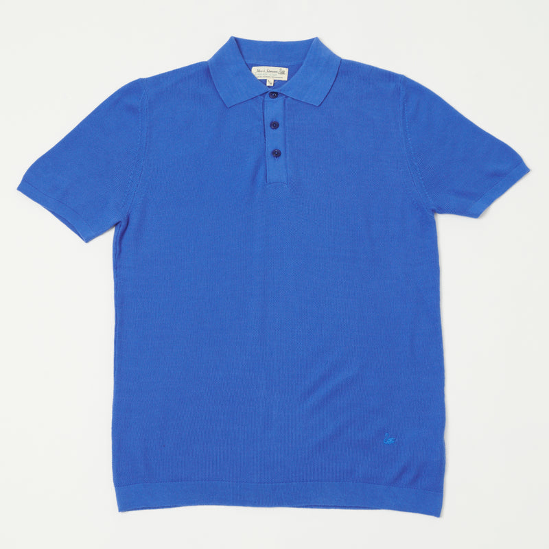 Merz b. Schwanen KPLP02 Plant Based Knitted Polo Shirt - Washed Blue