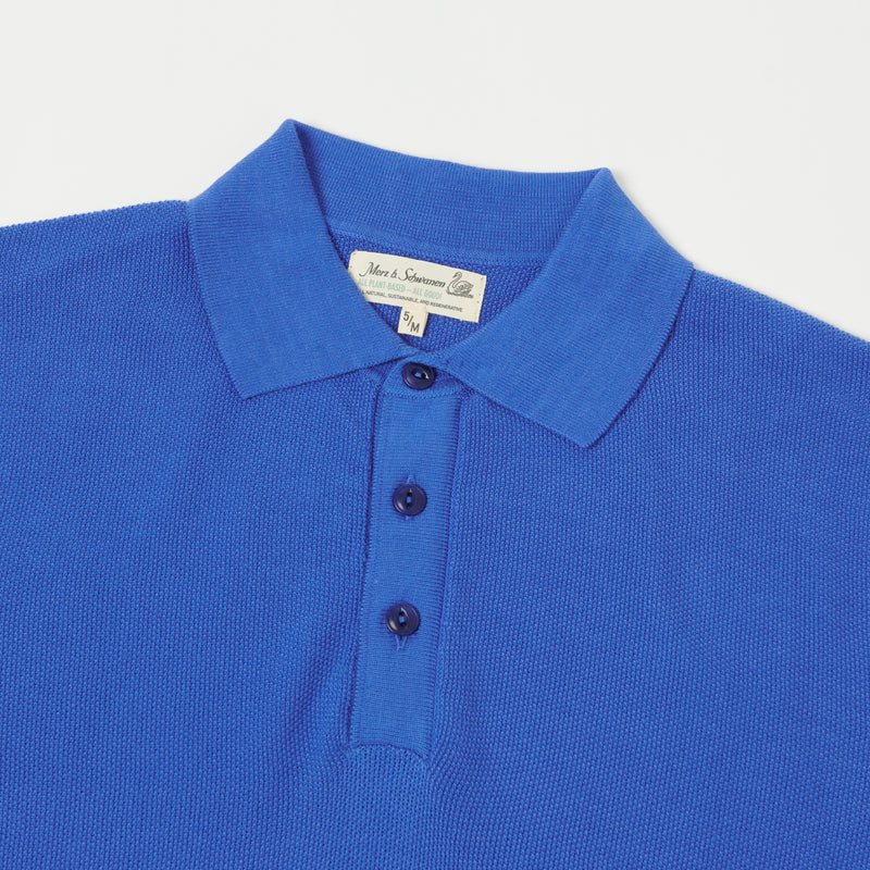 Merz b. Schwanen KPLP02 Plant Based Knitted Polo Shirt - Washed Blue