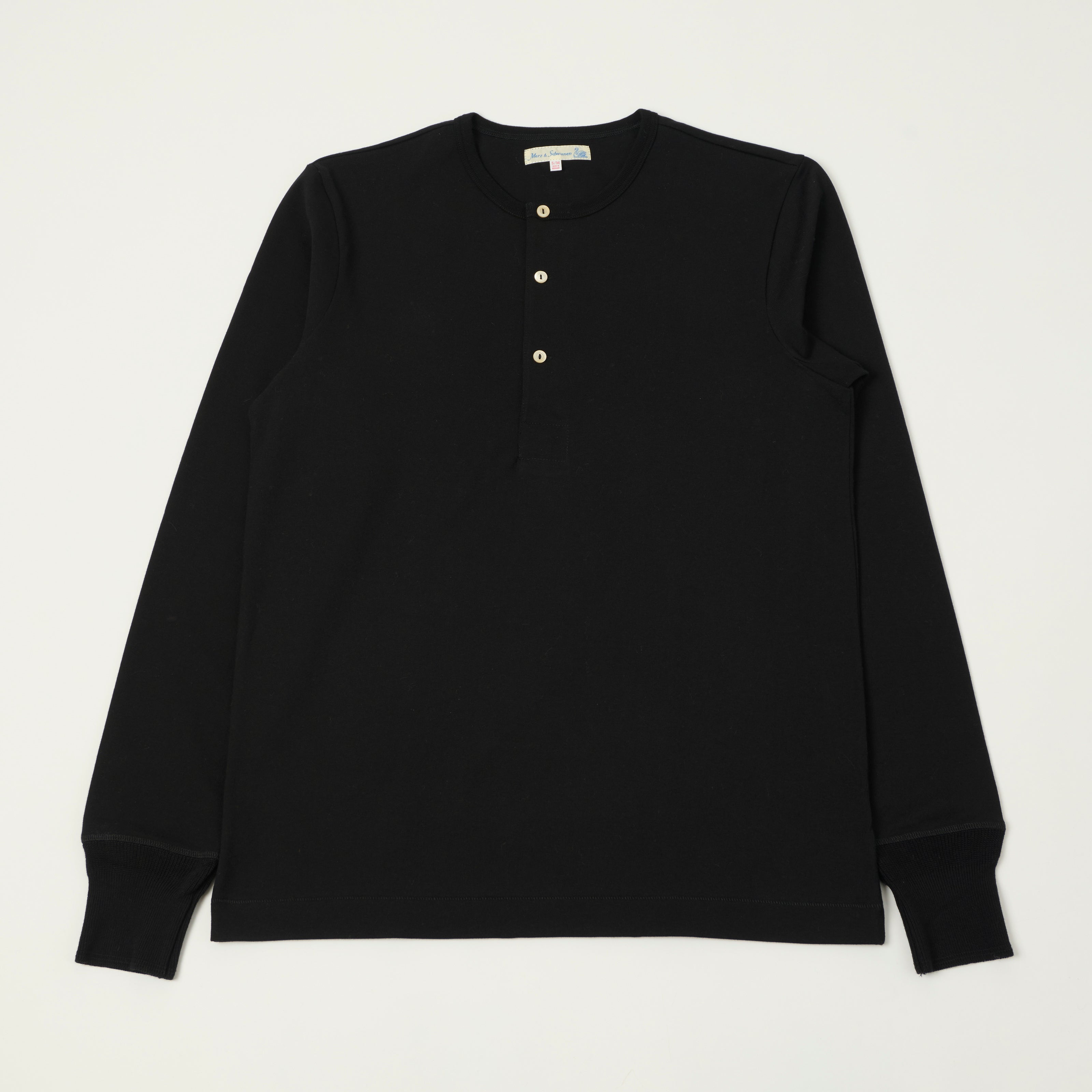 Merz b. Schwanen 2M06 Classic Long Sleeve Henley - Black