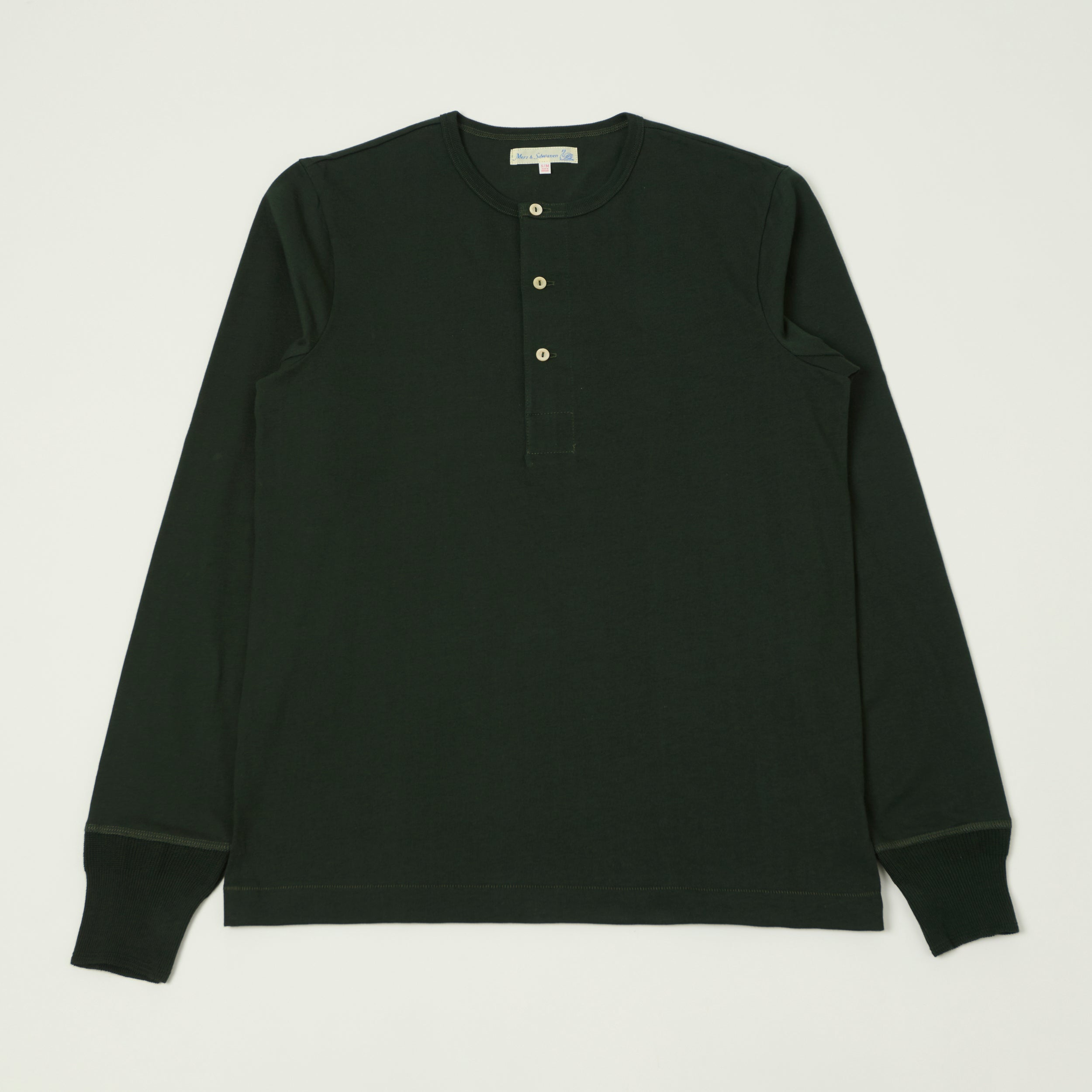 Merz b. Schwanen 2M06 Classic Long Sleeve Henley - Forest