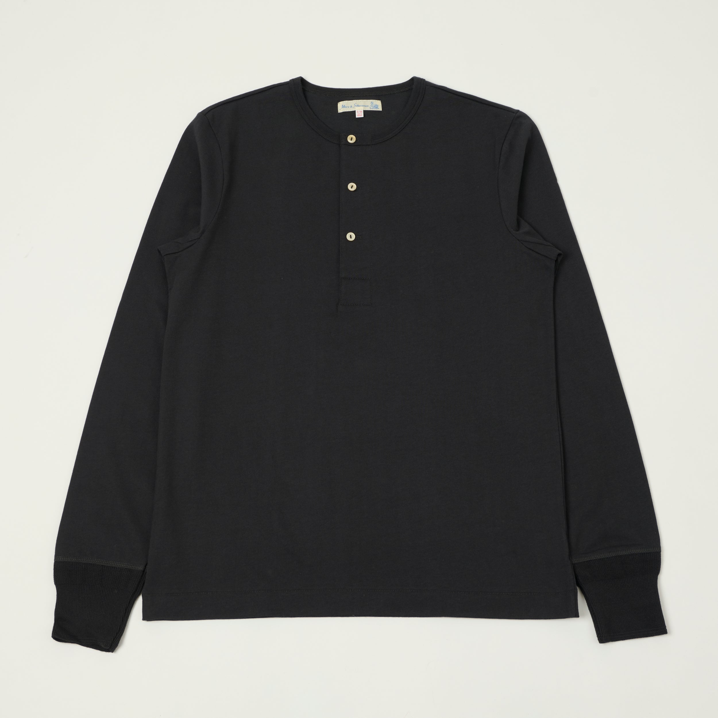 Merz b. Schwanen 2M06 Classic Long Sleeve Henley - Charcoal