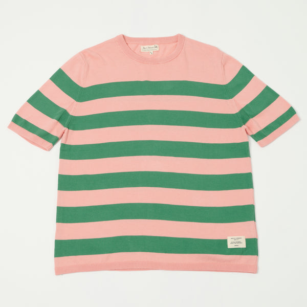 Merz b. Schwanen KTEE01 Plant Based Knitted Crew Neck Tee - Peach/Grass