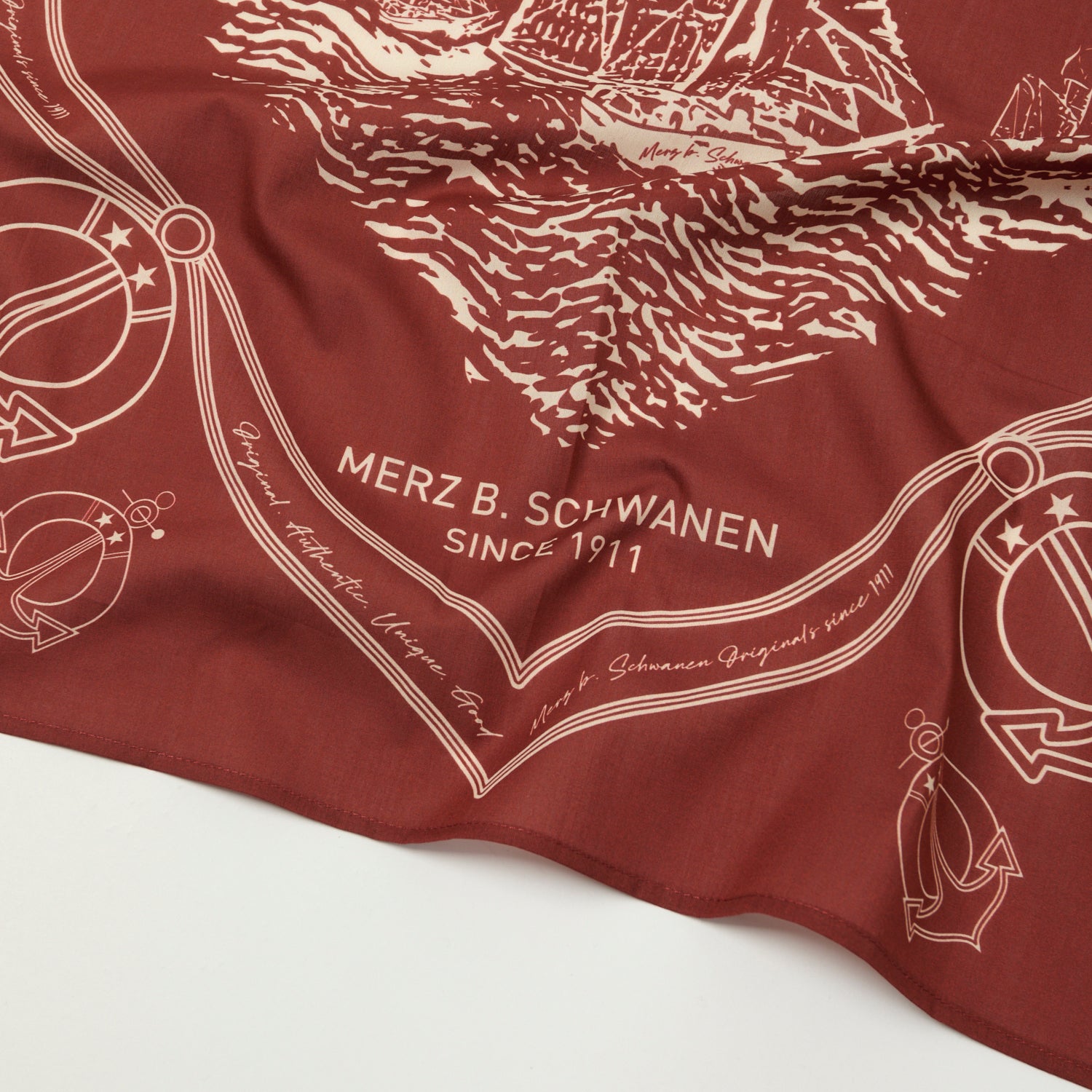 Merz b. Schwanen Ship Print Cotton Bandana - Chestnut