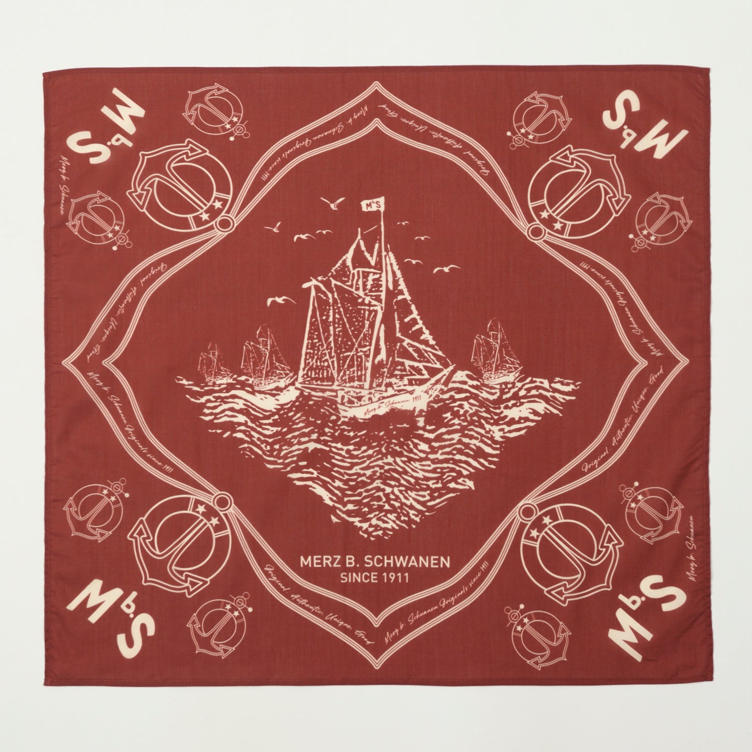 Merz b. Schwanen Ship Print Cotton Bandana - Chestnut