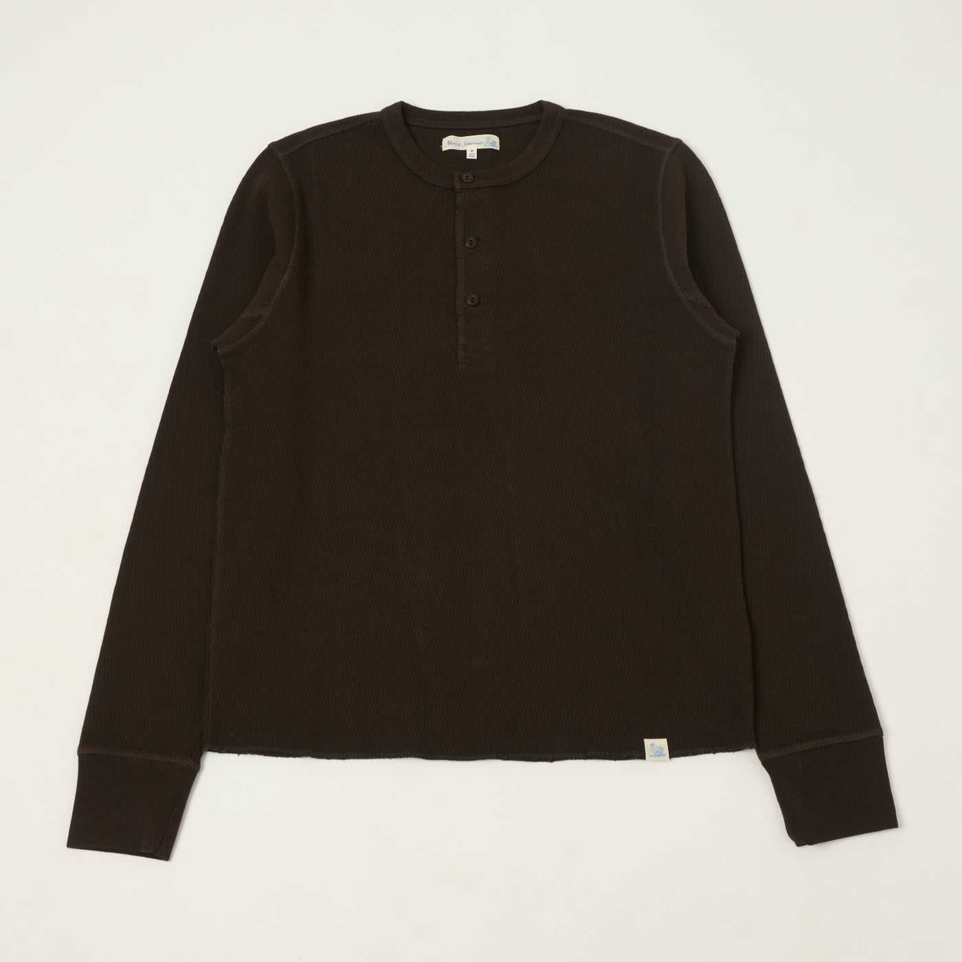 Merz b. Schwanen Classic Fit Long Sleeve Thermal Henley - Espresso