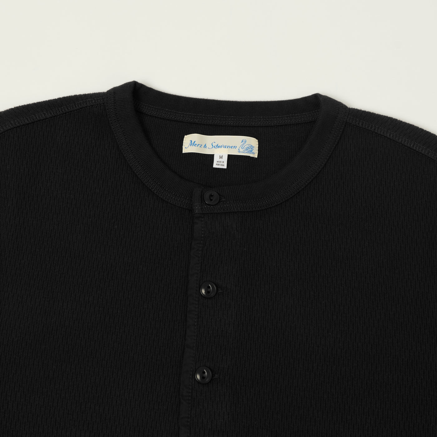 Merz b. Schwanen Classic Fit Long Sleeve Thermal Henley - Deep Black