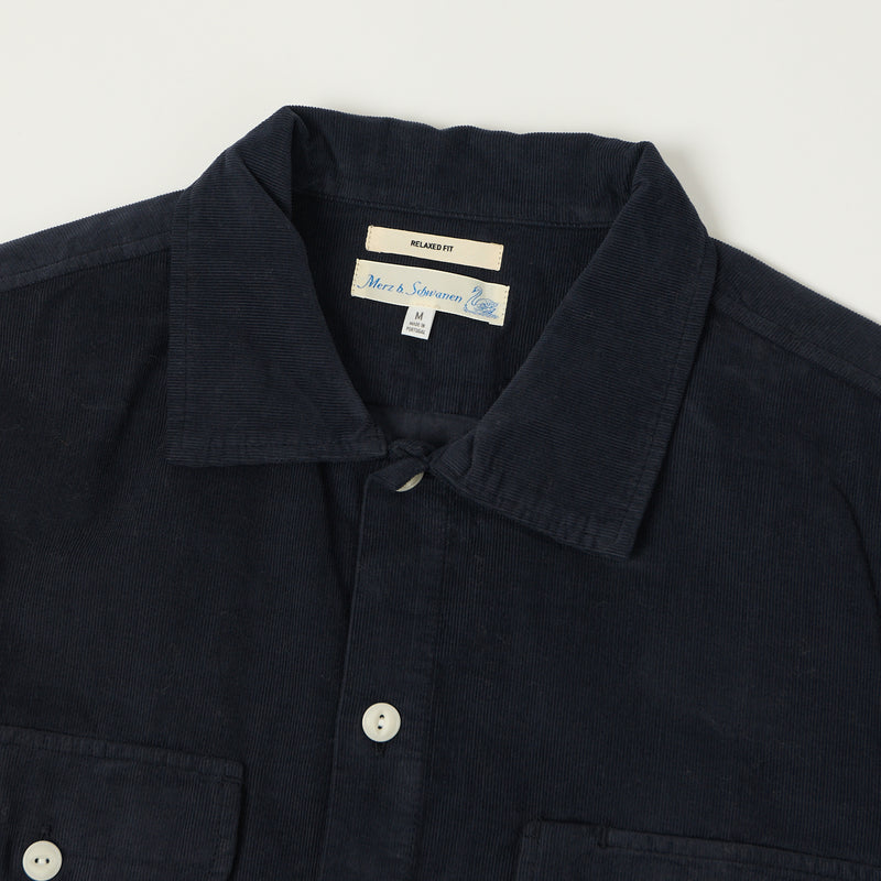 Merz b. Schwanen SHIRT06LC Organic Cotton Corduroy Shirt - Night Blue