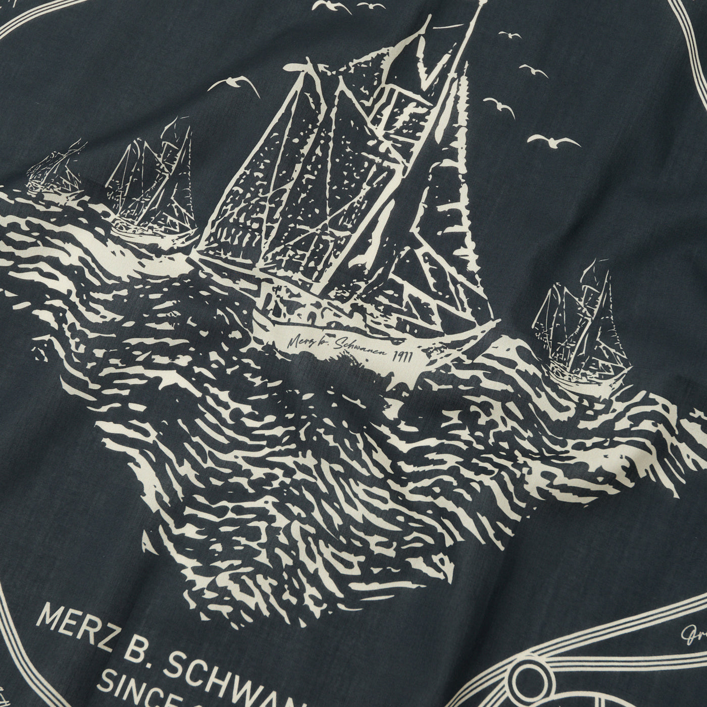 Merz b. Schwanen Ship Print Cotton Bandana - Charcoal