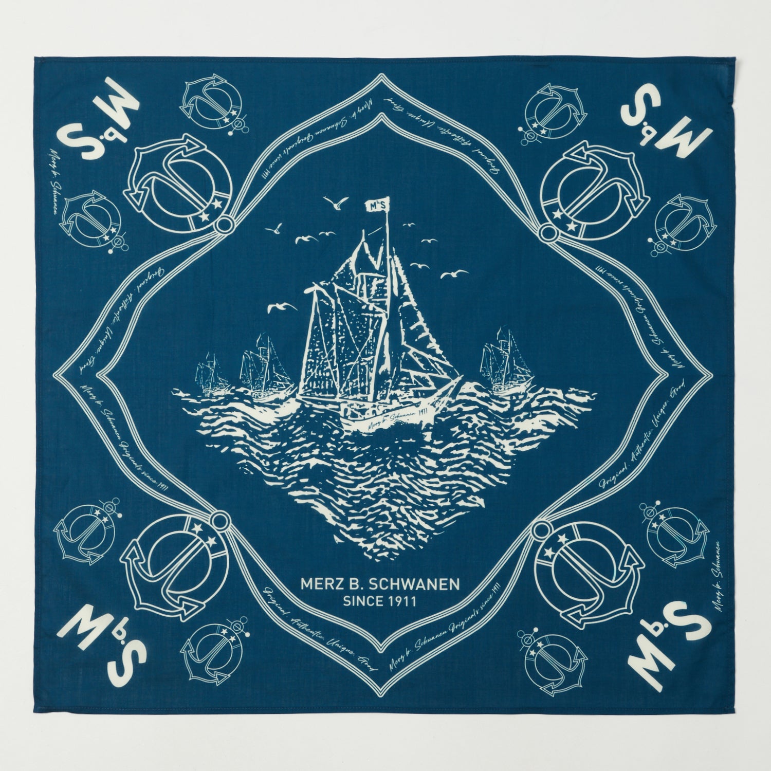 Merz b. Schwanen Ship Print 'Good Basics' Cotton Bandana - Ink Blue