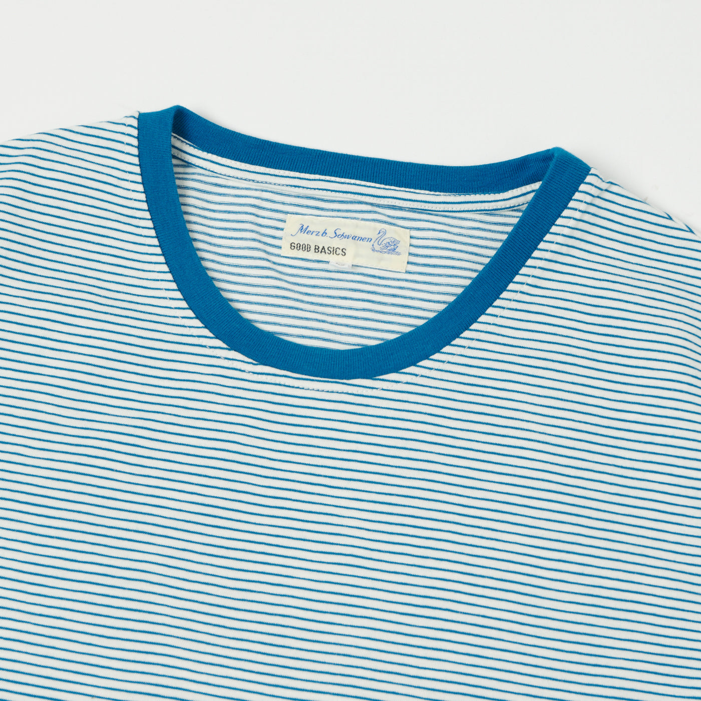 Merz b. Schwanen 'Good Basics' Lightweight Stripe T-Shirt - White/Aqua