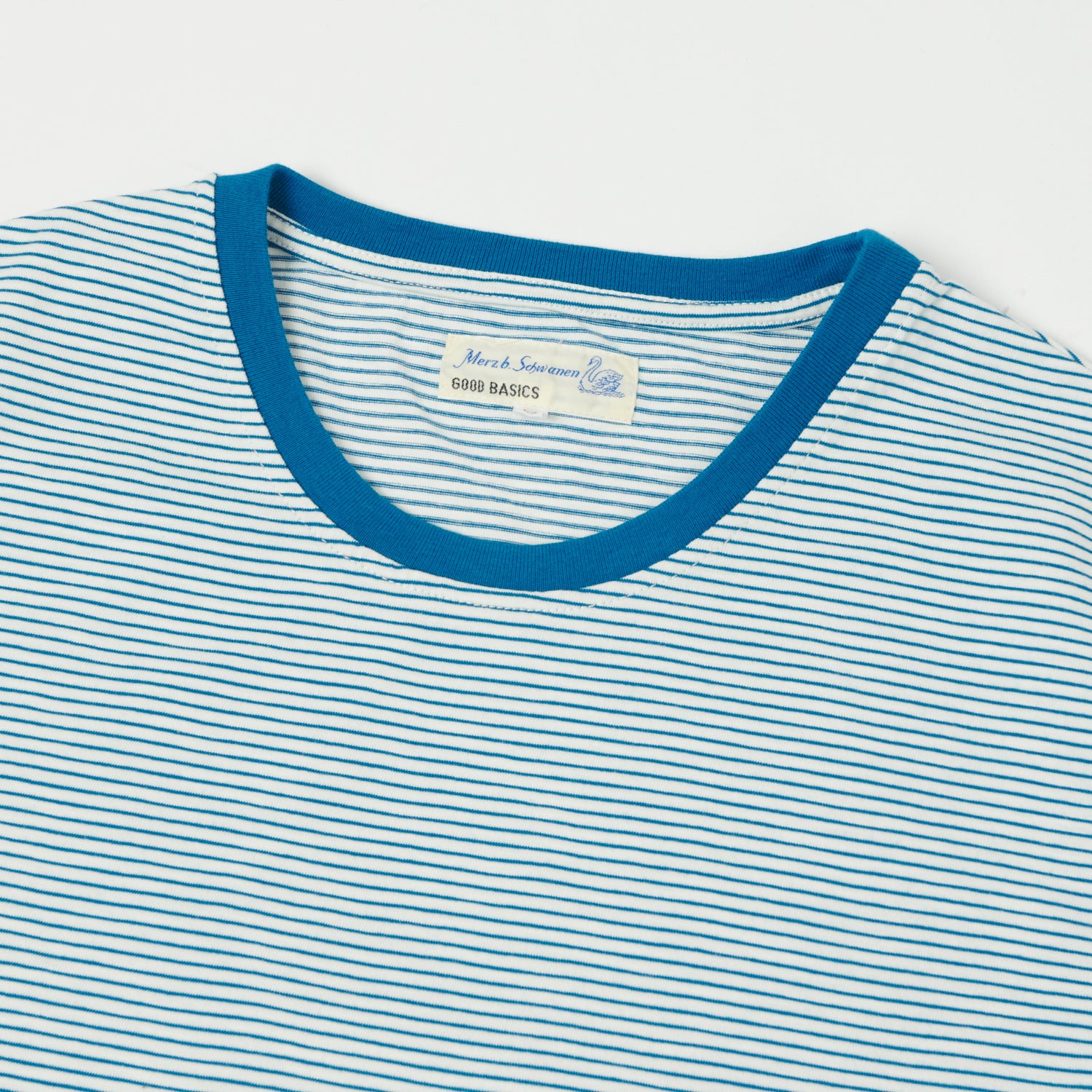 Merz b. Schwanen 'Good Basics' Lightweight Stripe T-Shirt - White/Aqua