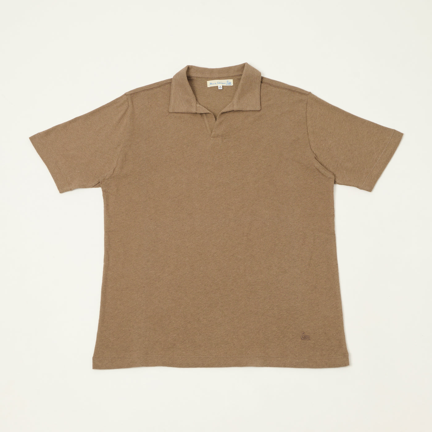 Merz b. Schwanen 'Good Basics' Linen-Cotton Relaxed Fit Polo Shirt - Faded Grain