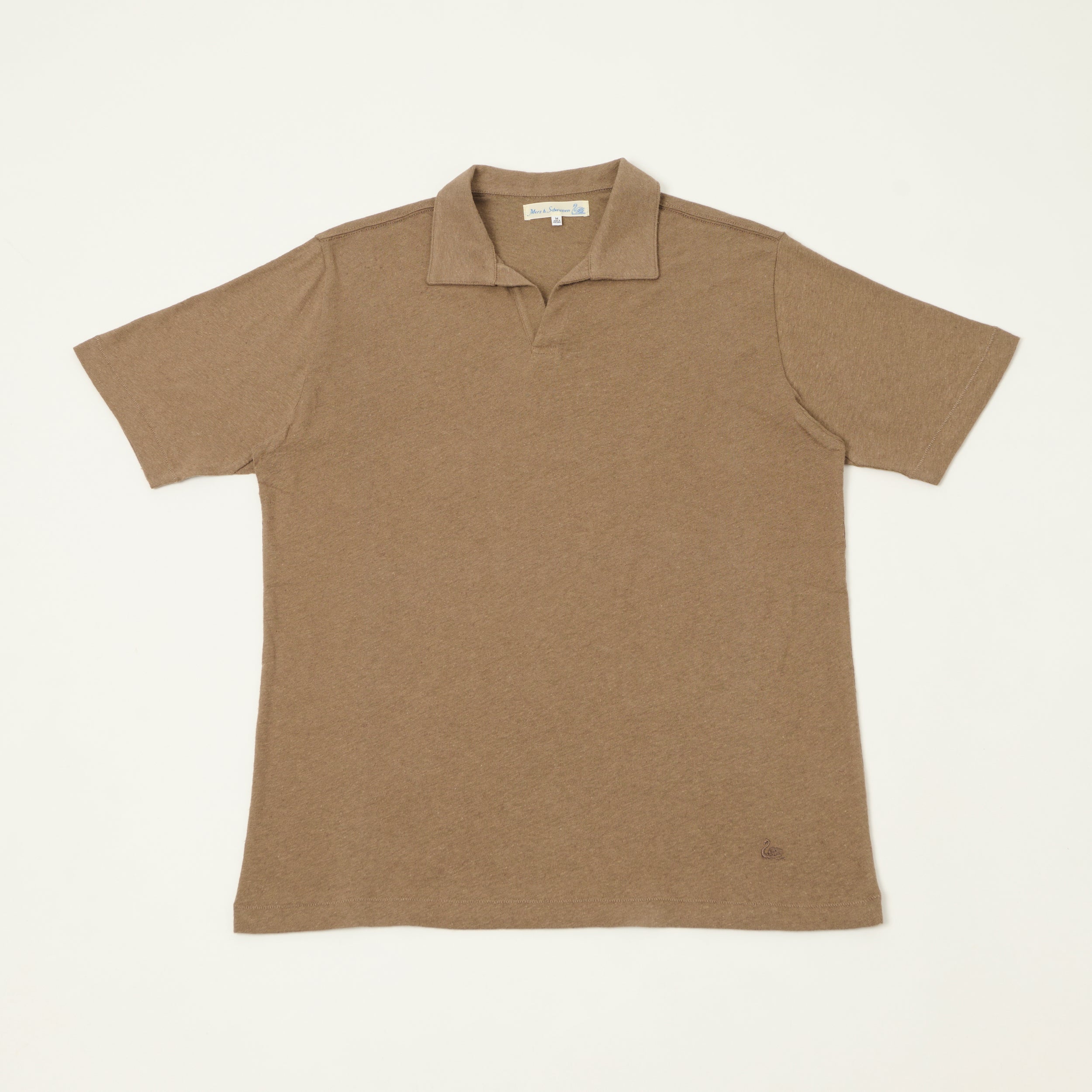Merz b. Schwanen 'Good Basics' Linen-Cotton Relaxed Fit Polo Shirt - Faded Grain