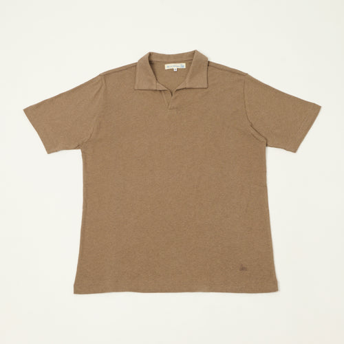Merz b. Schwanen 'Good Basics' Linen-Cotton Relaxed Fit Polo Shirt - Faded Grain