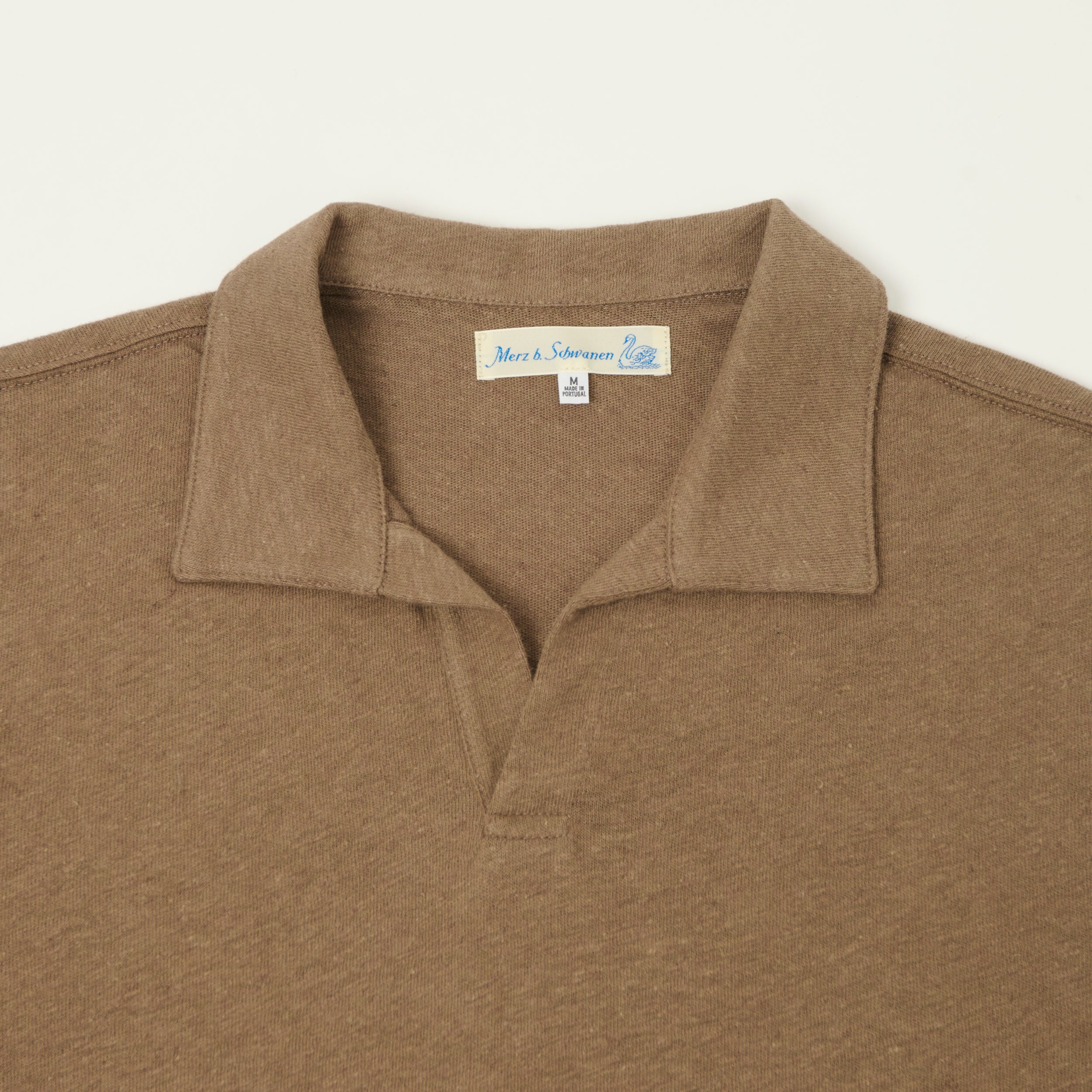 Merz b. Schwanen 'Good Basics' Linen-Cotton Relaxed Fit Polo Shirt - Faded Grain