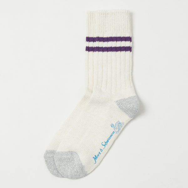 Merz b. Schwanen GS05 Stripe Socks - Nature/Purple Blue
