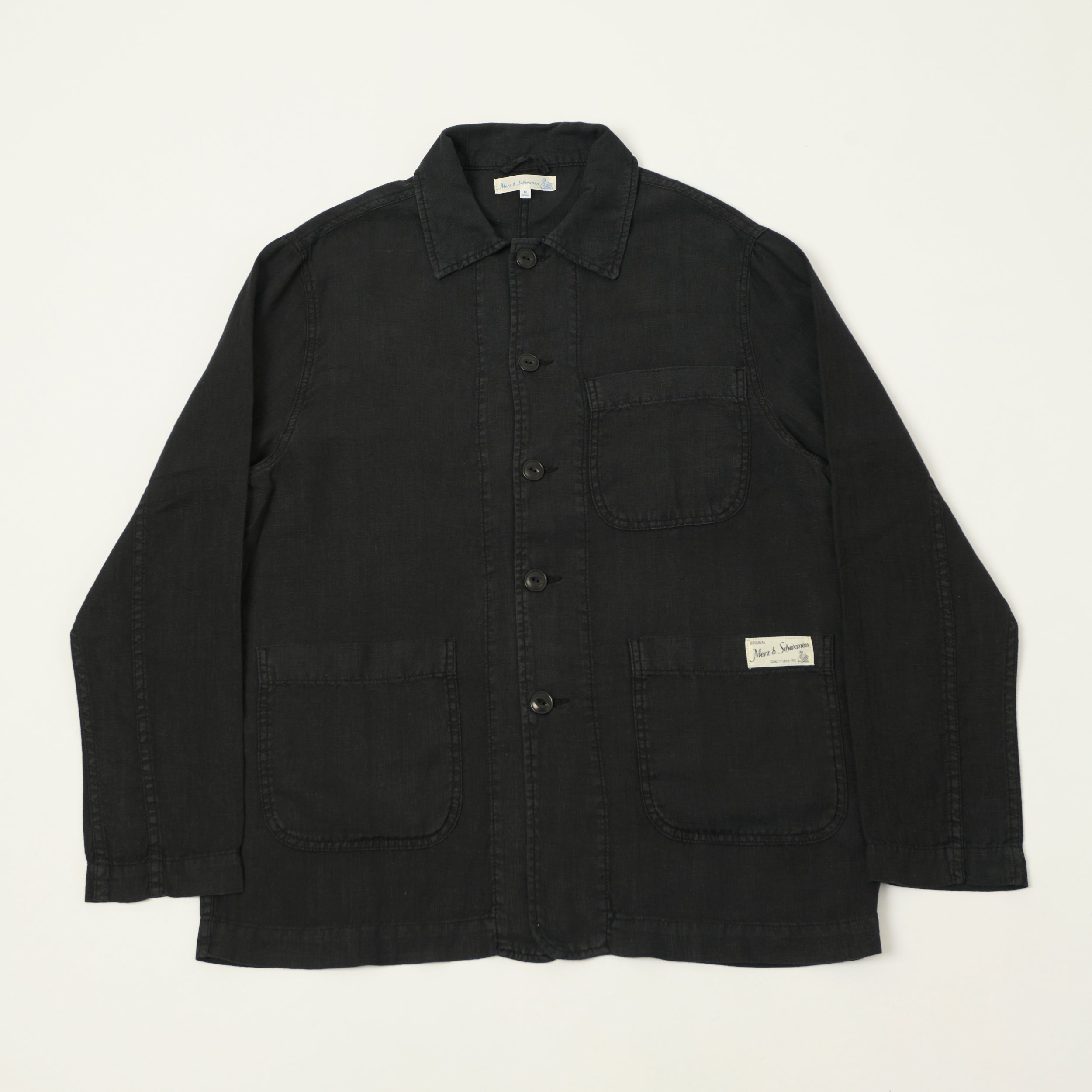 Merz b. Schwanen 'Good Basics' Workers Linen Jacket - Deep Black