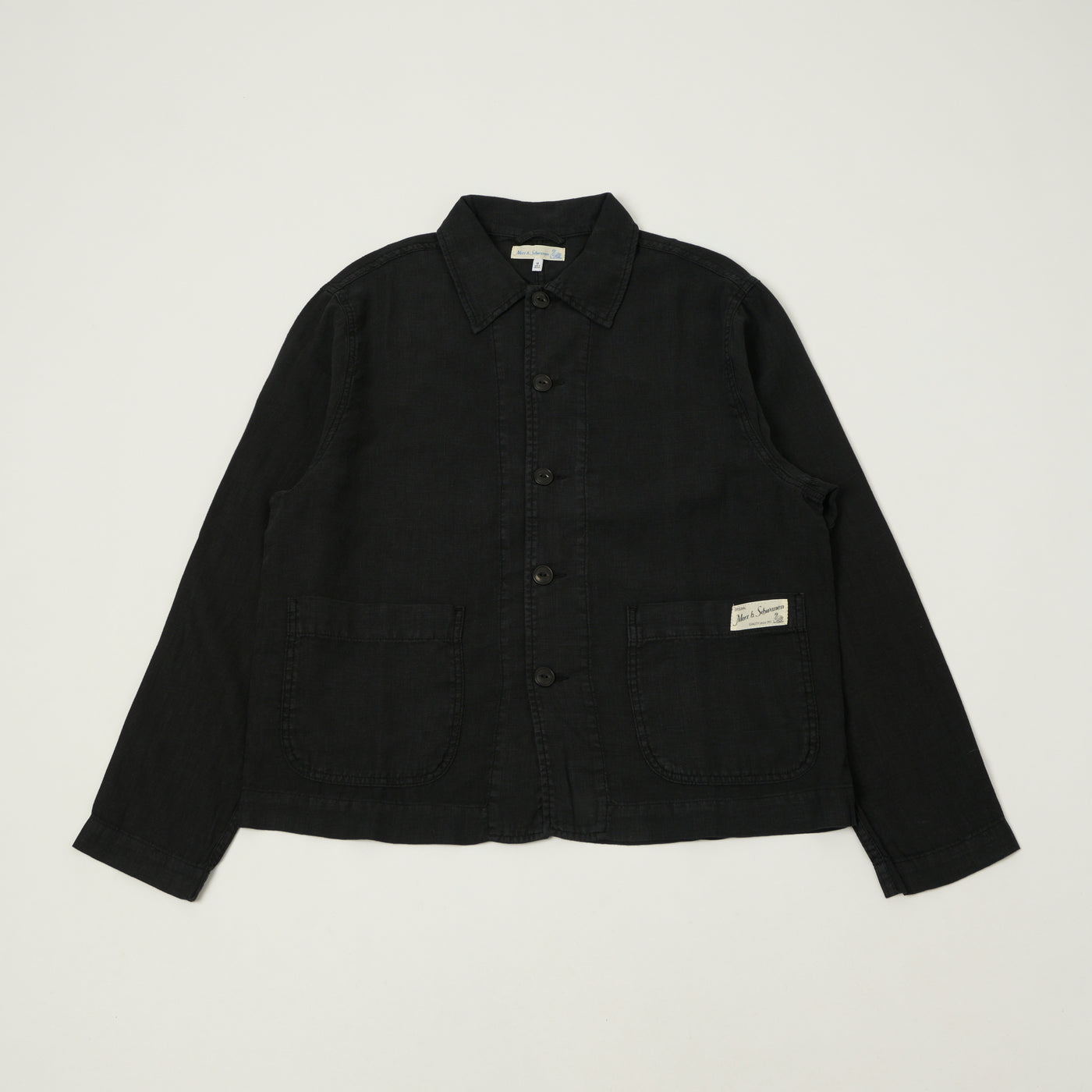 Merz b. Schwanen 'Good Basics' Cropped Workers Linen jacket - Deep Black