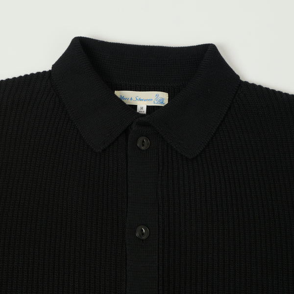 Merz b. Schwanen 'Good Basics' Button Up Knit Shirt - Deep Black