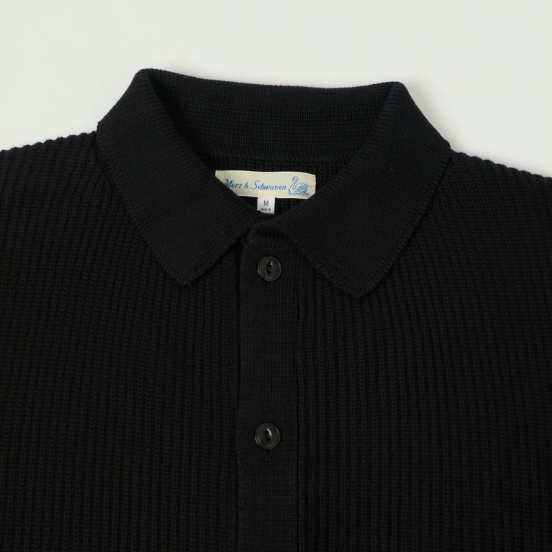 Merz b. Schwanen 'Good Basics' Button Up Knit Shirt - Deep Black
