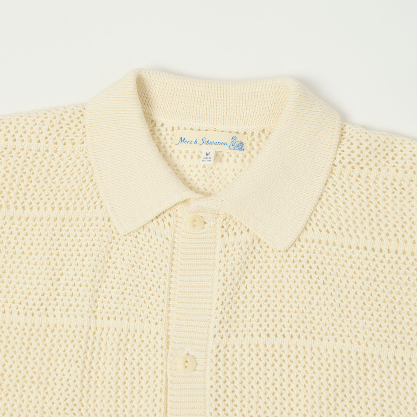 Merz b. Schwanen 'Good Basics' Crochet Polo Shirt - Nature