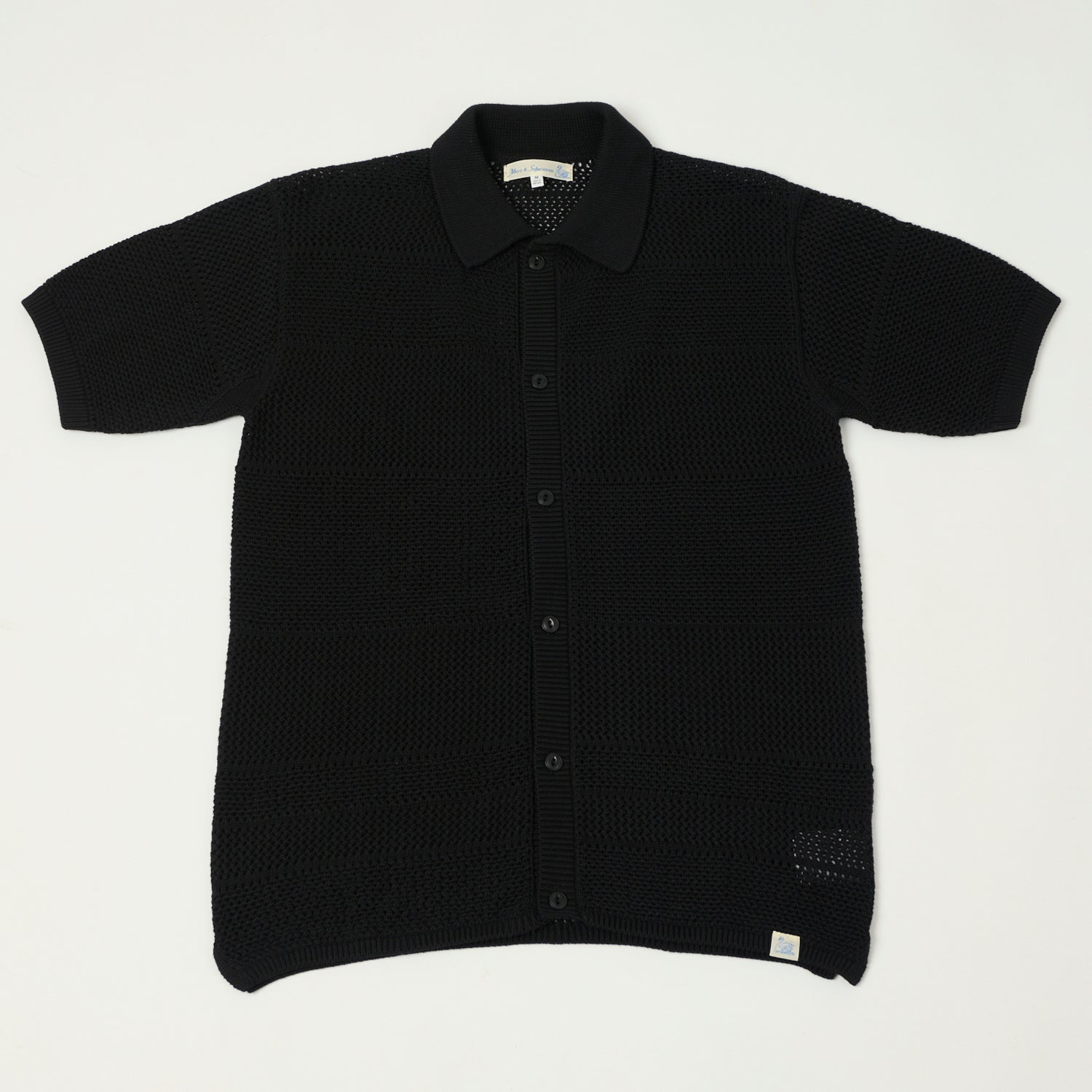 Merz b. Schwanen 'Good Basics' Crochet Polo Shirt - Deep Black