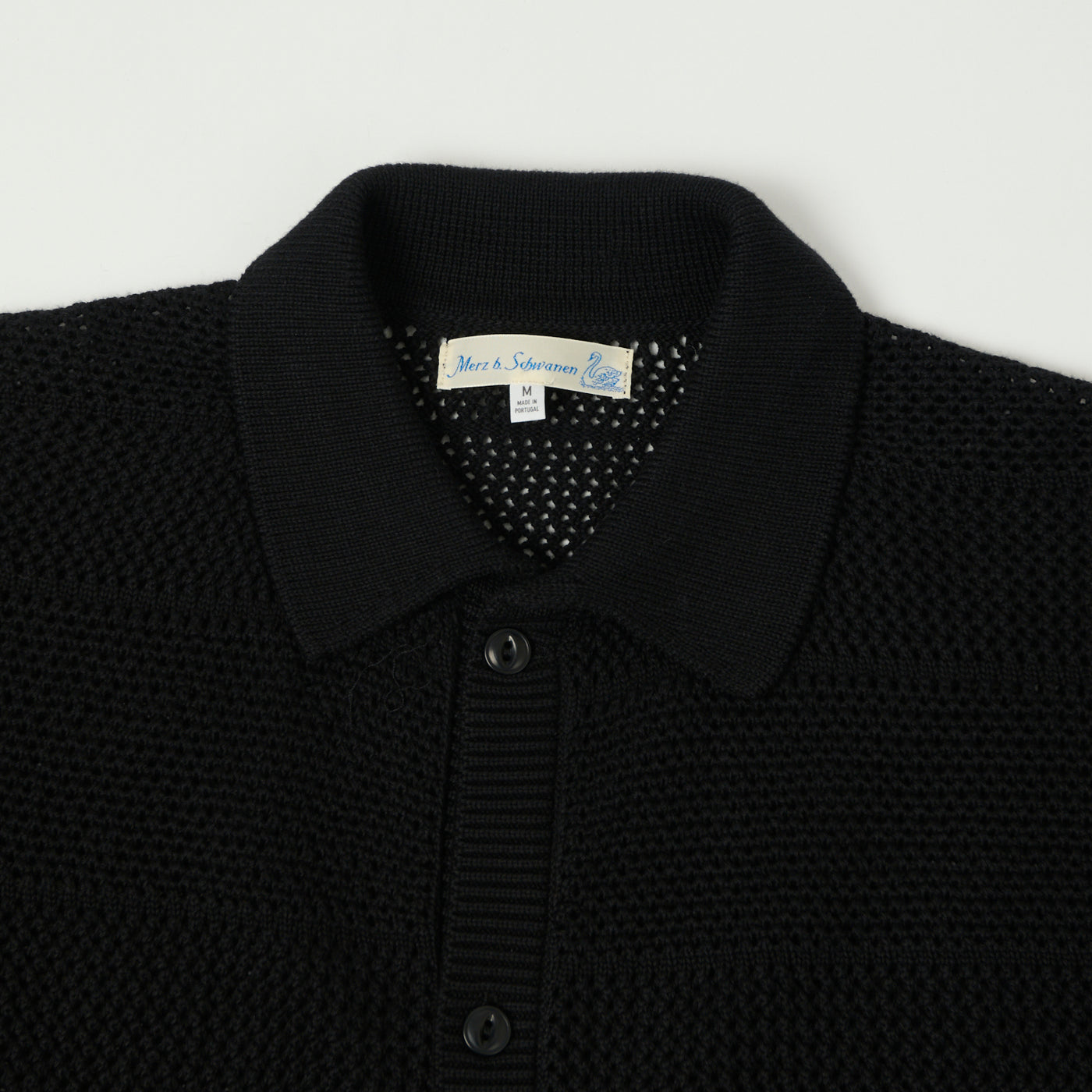 Merz b. Schwanen 'Good Basics' Crochet Polo Shirt - Deep Black