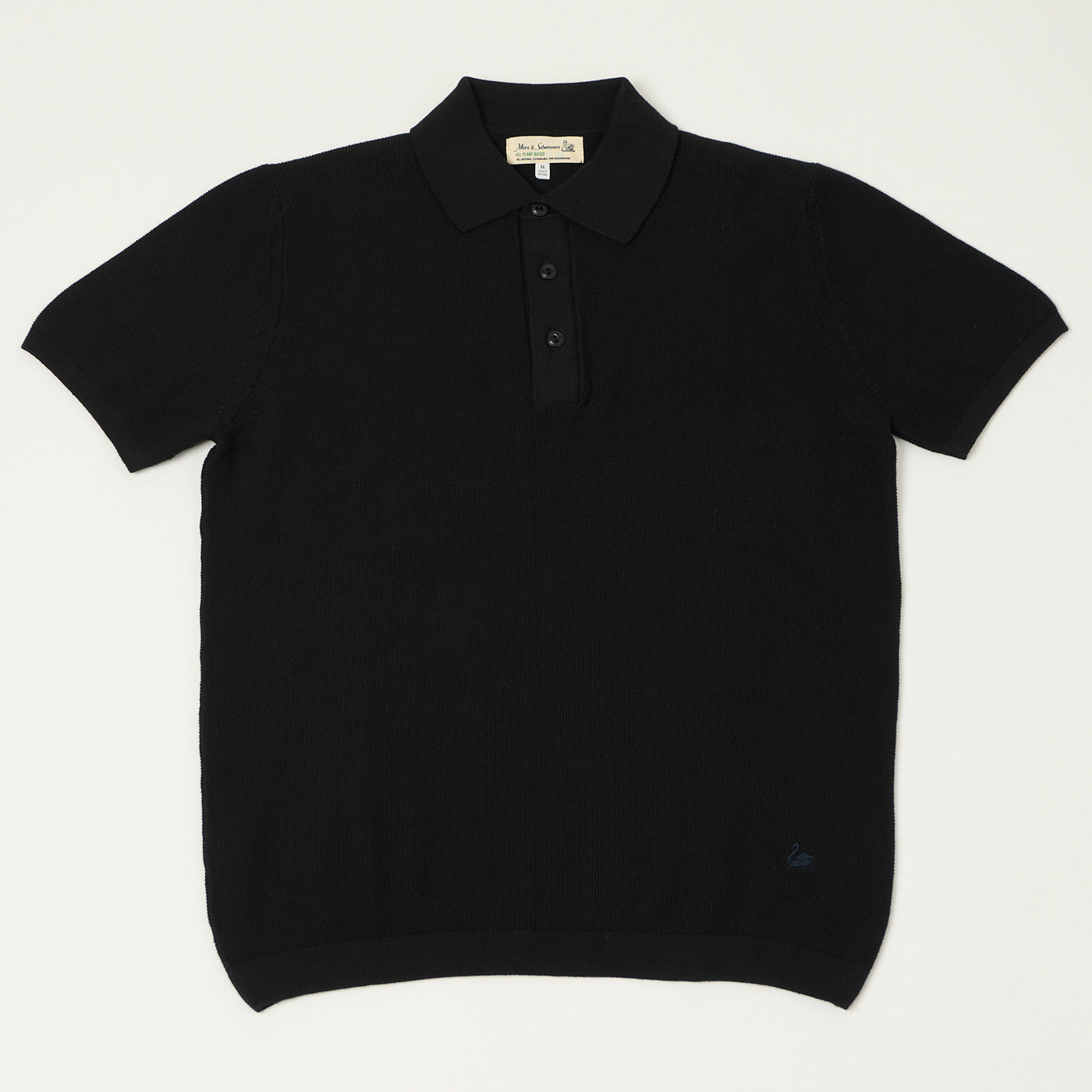 Merz b. Schwanen 'Good Basics' Plant Based Knitted Polo Shirt - Deep Black