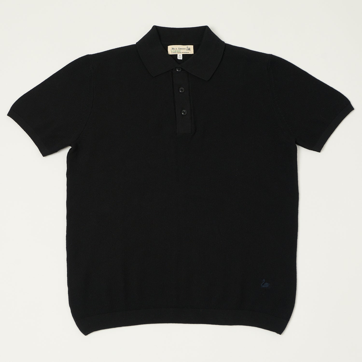 Merz b. Schwanen 'Good Basics' Plant Based Knitted Polo Shirt - Deep Black