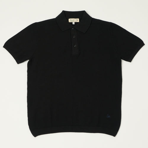 Merz b. Schwanen 'Good Basics' Plant Based Knitted Polo Shirt - Deep Black