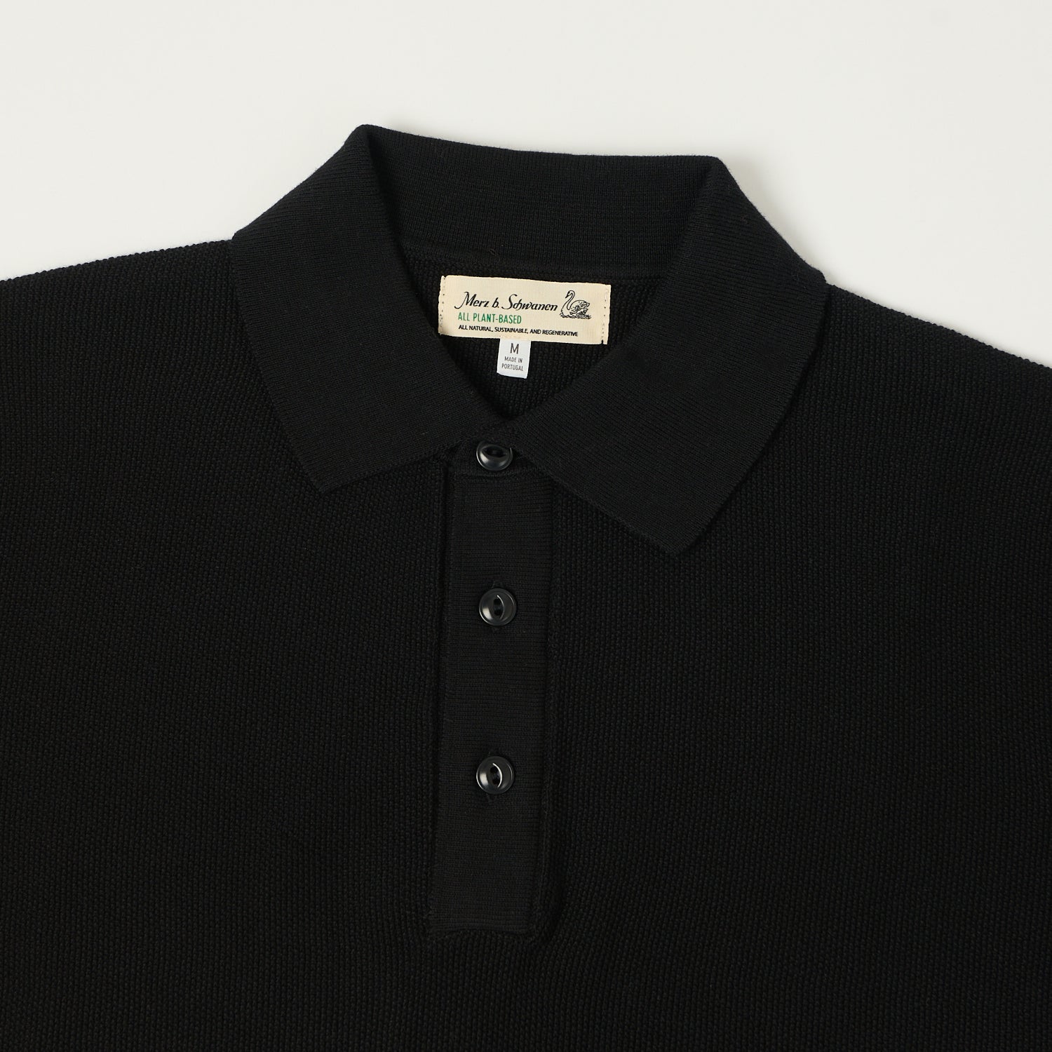 Merz b. Schwanen 'Good Basics' Plant Based Knitted Polo Shirt - Deep Black